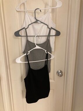 Basic Cotton Tank Top Trio - White, Gray & Black